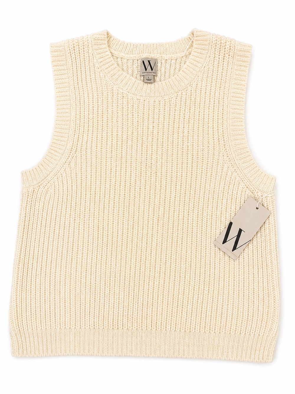 Worthington Cream Ribbed Crewneck Sweater Vest